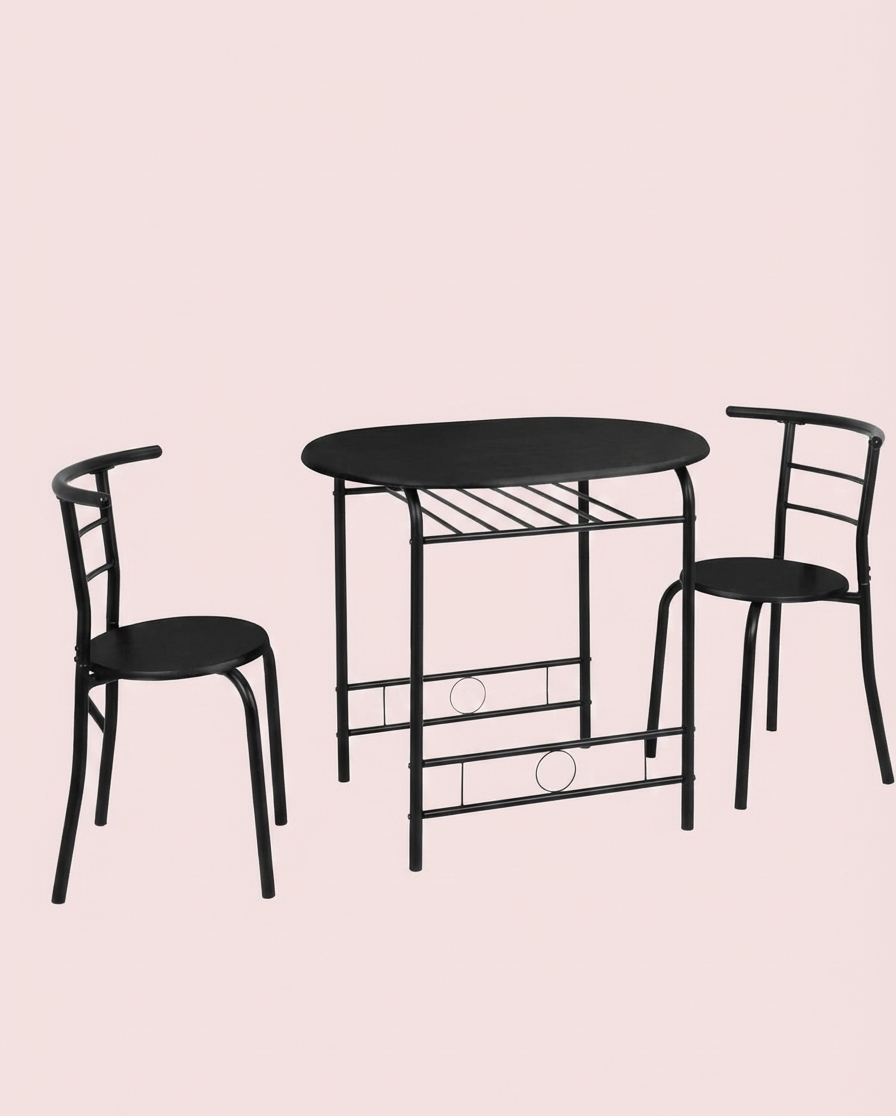 3-Piece Dining Set for 2 – Minimalist Wooden Table + 2 Metal Frame Chairs