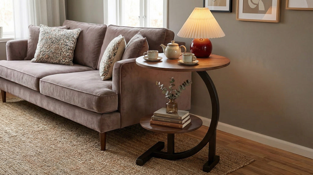 Modern Side Table – Round, C-Shape & Petal Designs | Sofa End Table with Metal