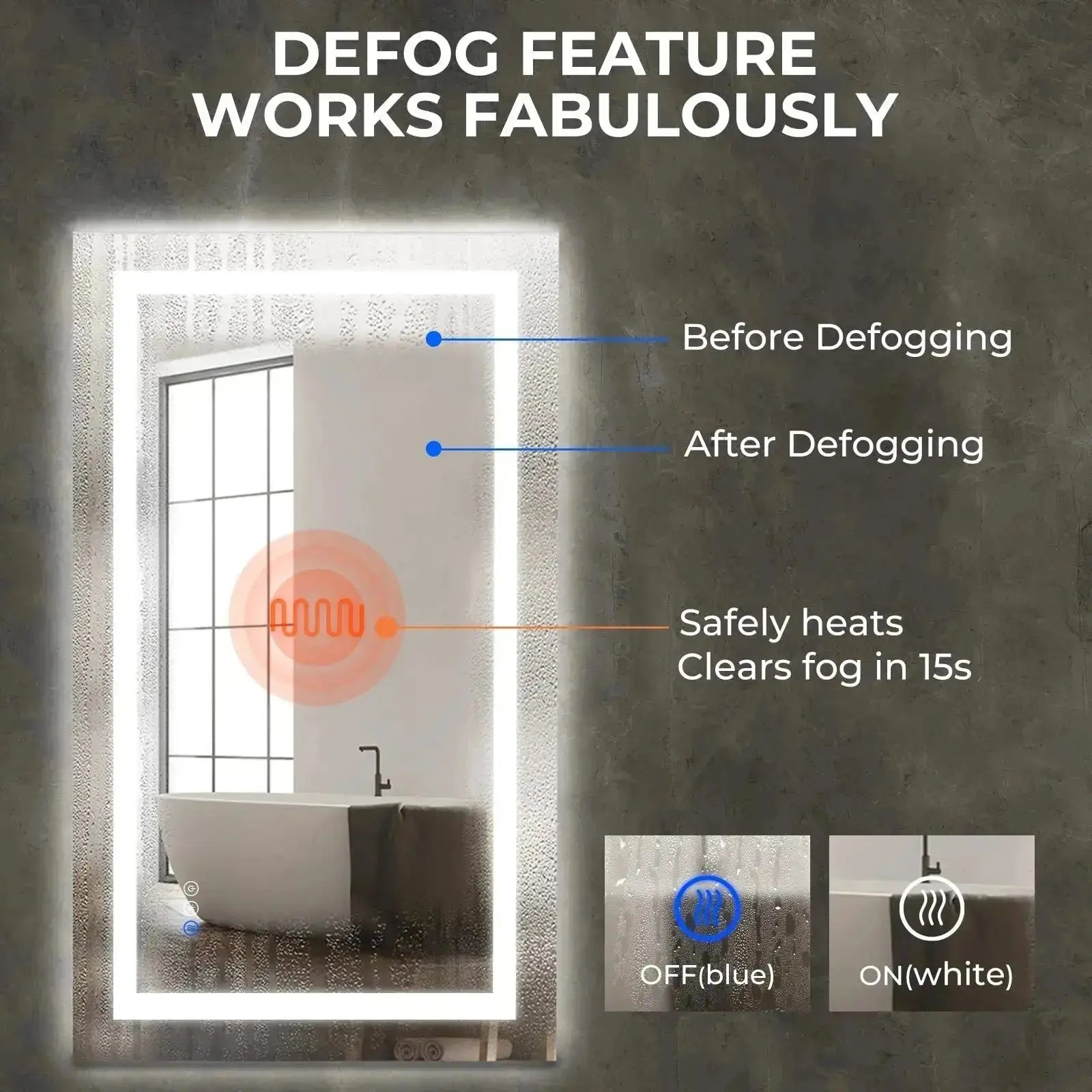 20 x 28  Inch Center Glow LED Bathroom Mirror