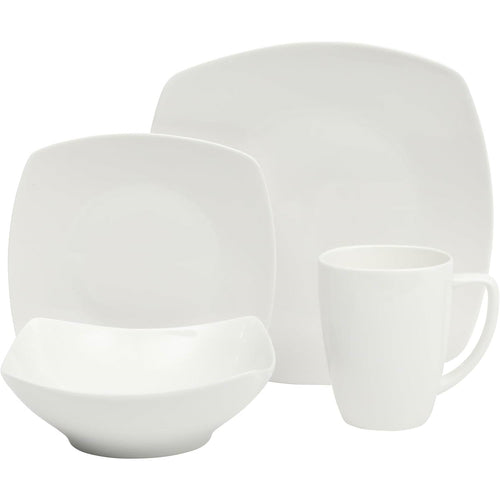 16 Pieces - White Square Porcelain Dinnerware Set - Service for 4