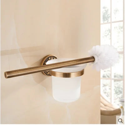 DecorBites™ Antique Bronze Carved Bathroom Accessories Set: Towel Rack, Paper Holder, Toilet Brush Holder, Hooks