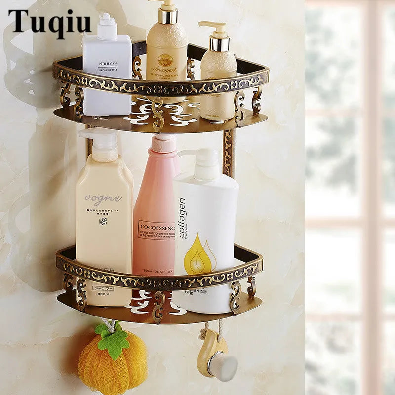 DecorBites™ Antique Bronze Carved Bathroom Accessories Set: Towel Rack, Paper Holder, Toilet Brush Holder, Hooks