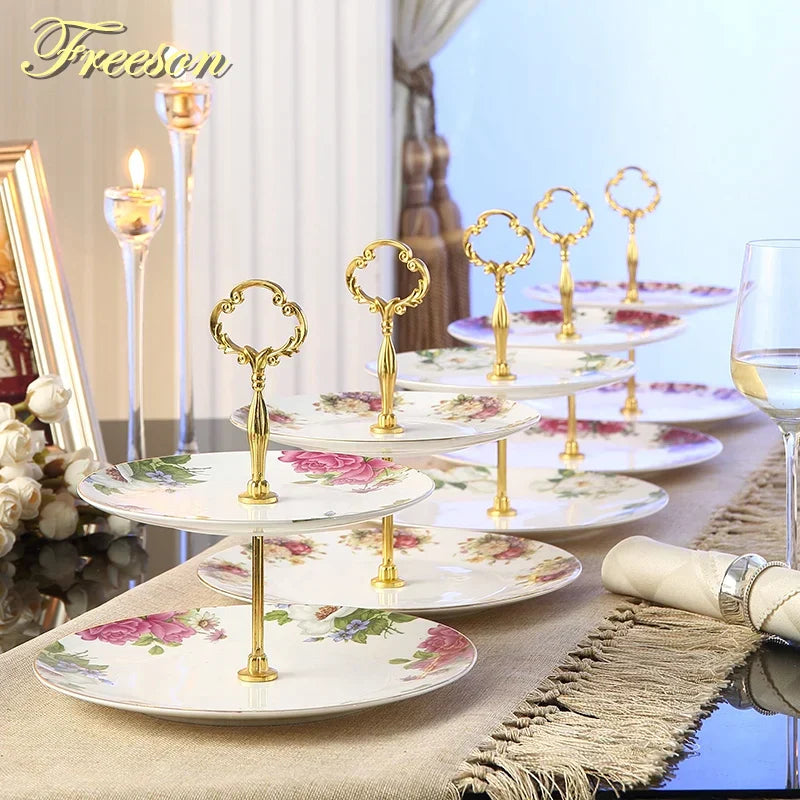 DecorBites™ Bone China Fruit Plates Set Cake Stand Buffet Dishes Tray Tableware Decoration