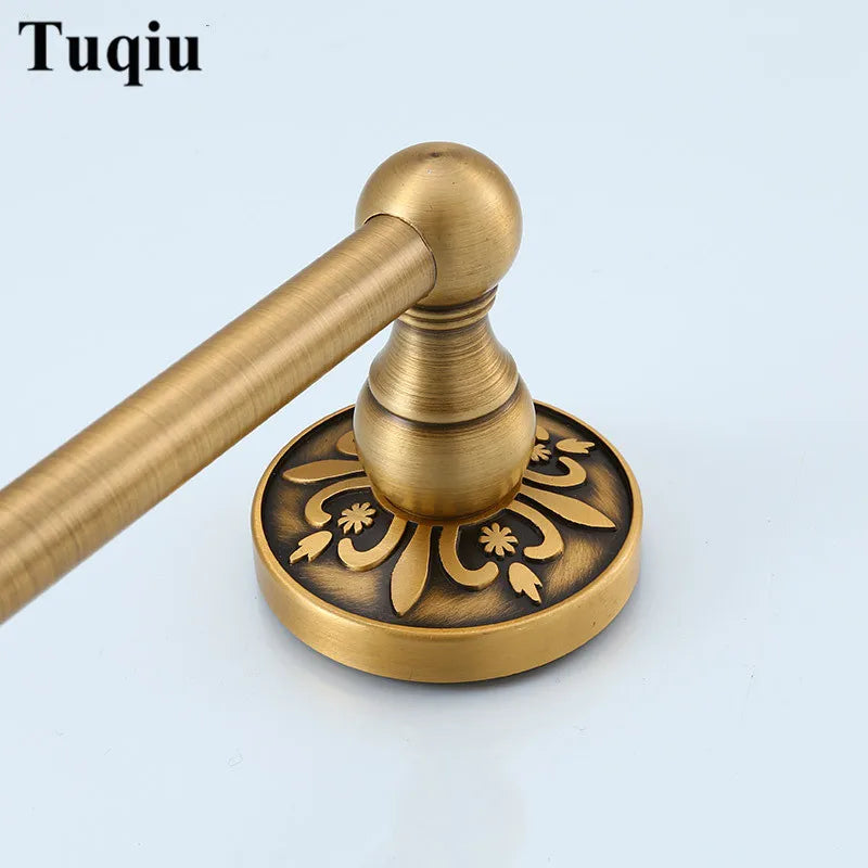 DecorBites™ Antique Bronze Carved Bathroom Accessories Set: Towel Rack, Paper Holder, Toilet Brush Holder, Hooks