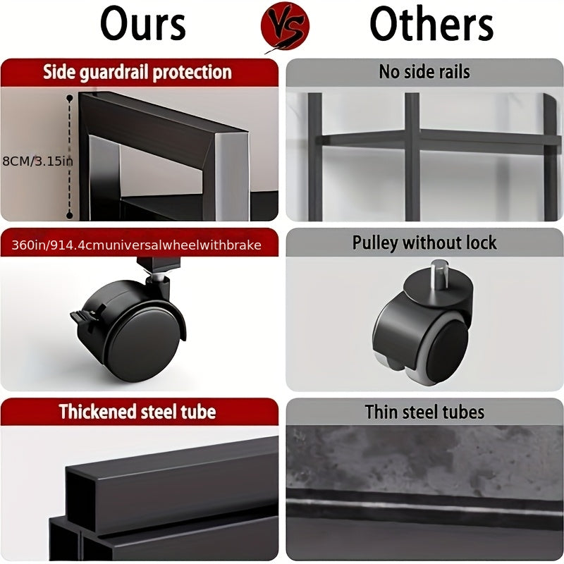 4-Tier Rolling Storage Rack with Baskets, Metal Utility Shelf on Wheels, Kitchen Garage Organizer