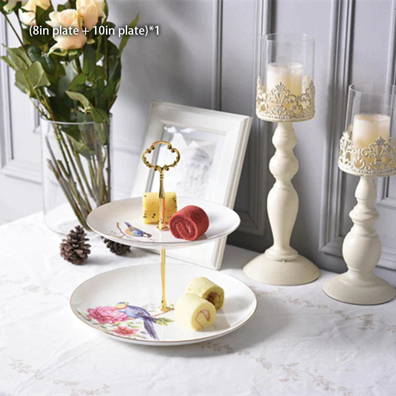 DecorBites™ Bone China Fruit Plates Set Cake Stand Buffet Dishes Tray Tableware Decoration