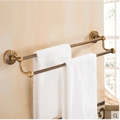 DecorBites™ Antique Bronze Carved Bathroom Accessories Set: Towel Rack, Paper Holder, Toilet Brush Holder, Hooks