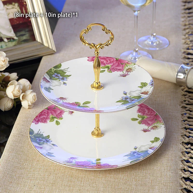 DecorBites™ Bone China Fruit Plates Set Cake Stand Buffet Dishes Tray Tableware Decoration