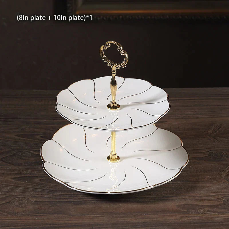 DecorBites™ Bone China Fruit Plates Set Cake Stand Buffet Dishes Tray Tableware Decoration
