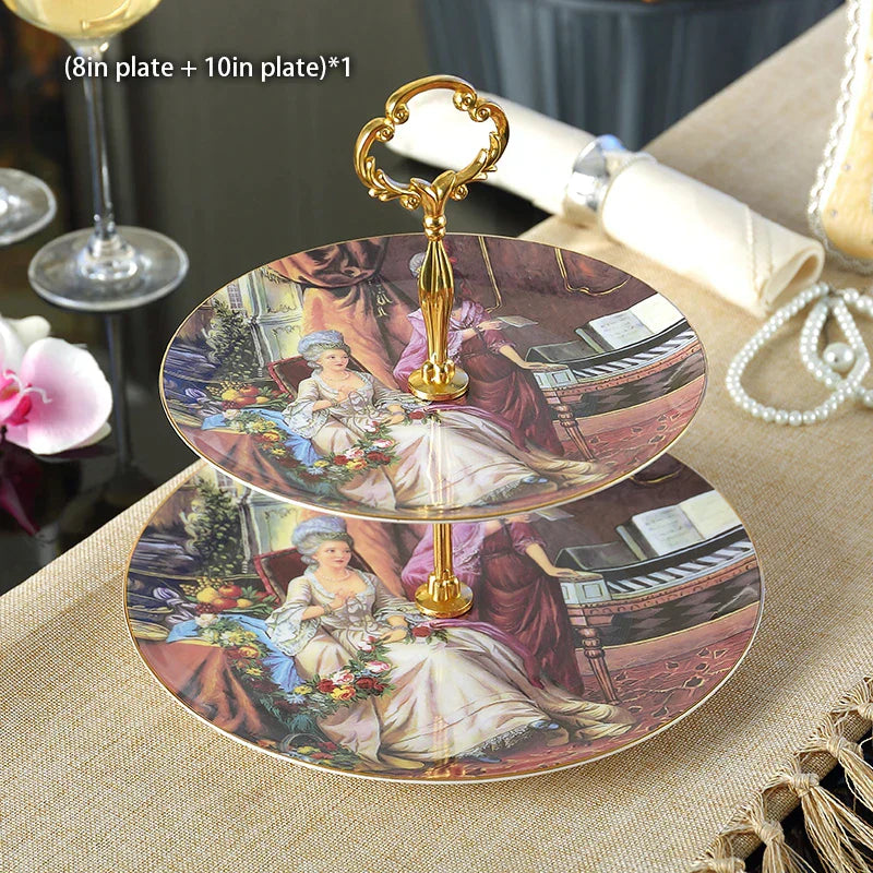DecorBites™ Bone China Fruit Plates Set Cake Stand Buffet Dishes Tray Tableware Decoration