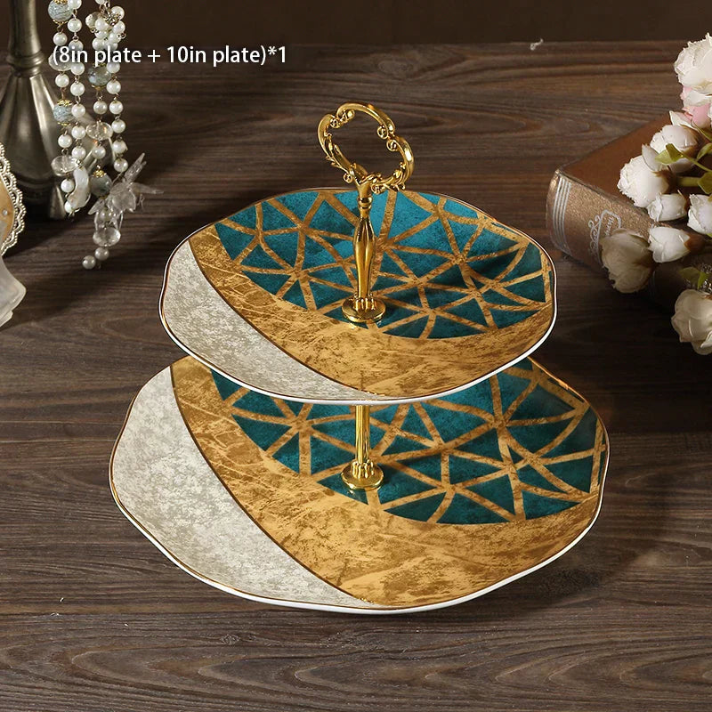 DecorBites™ Bone China Fruit Plates Set Cake Stand Buffet Dishes Tray Tableware Decoration