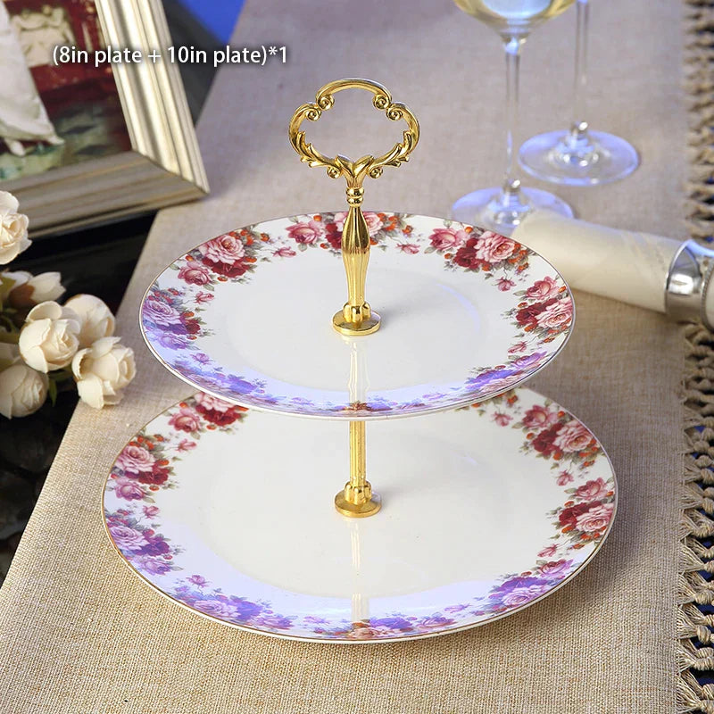 DecorBites™ Bone China Fruit Plates Set Cake Stand Buffet Dishes Tray Tableware Decoration