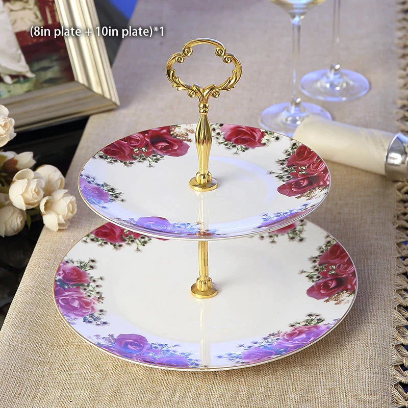 DecorBites™ Bone China Fruit Plates Set Cake Stand Buffet Dishes Tray Tableware Decoration