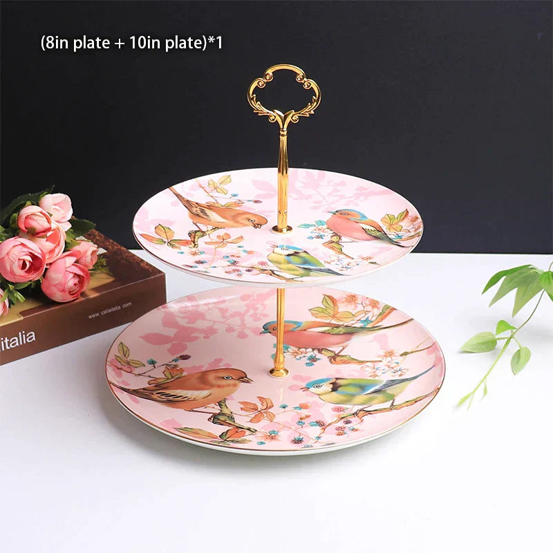 DecorBites™ Bone China Fruit Plates Set Cake Stand Buffet Dishes Tray Tableware Decoration