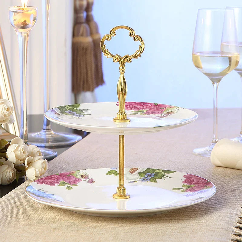DecorBites™ Bone China Fruit Plates Set Cake Stand Buffet Dishes Tray Tableware Decoration