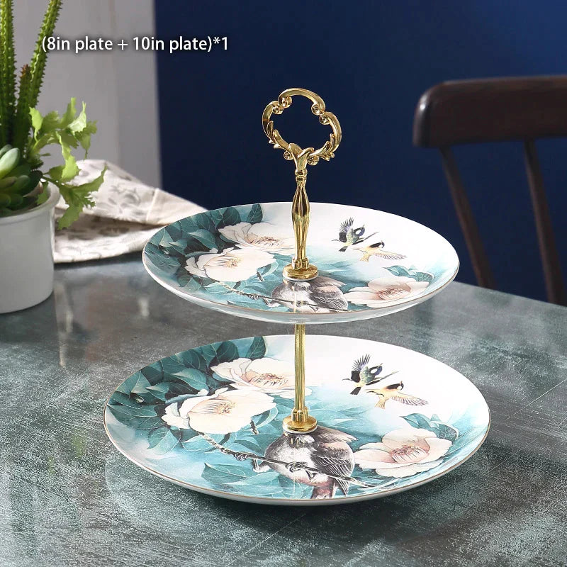 DecorBites™ Bone China Fruit Plates Set Cake Stand Buffet Dishes Tray Tableware Decoration