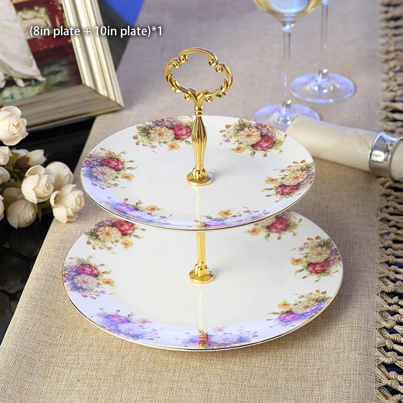 DecorBites™ Bone China Fruit Plates Set Cake Stand Buffet Dishes Tray Tableware Decoration