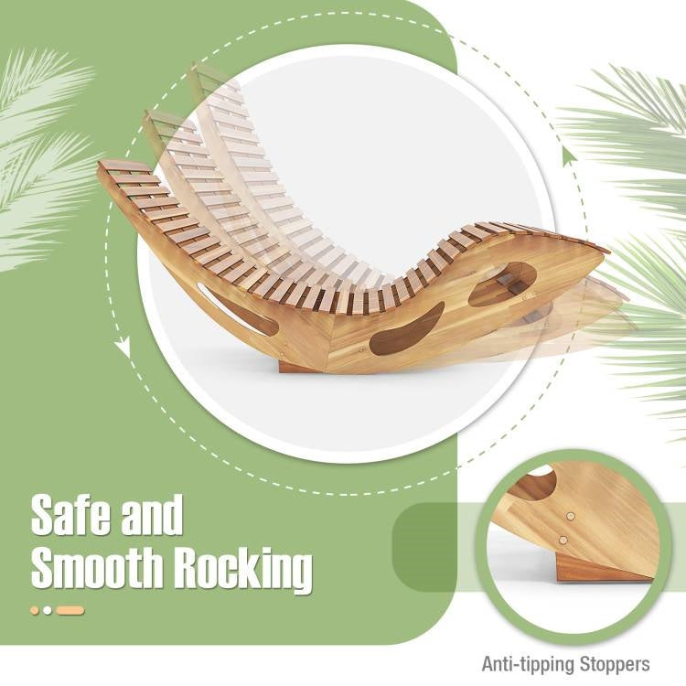 2-Seater Adirondack Slatted Acacia Patio Dual Rocker Sunbed Wood Lounger