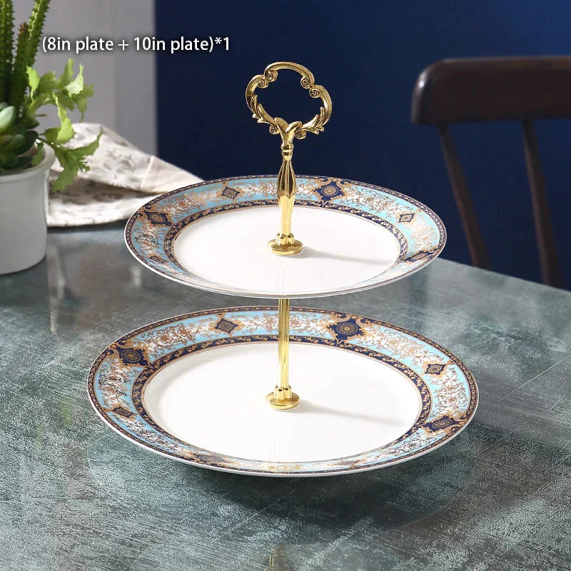 DecorBites™ Bone China Fruit Plates Set Cake Stand Buffet Dishes Tray Tableware Decoration