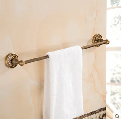 DecorBites™ Antique Bronze Carved Bathroom Accessories Set: Towel Rack, Paper Holder, Toilet Brush Holder, Hooks