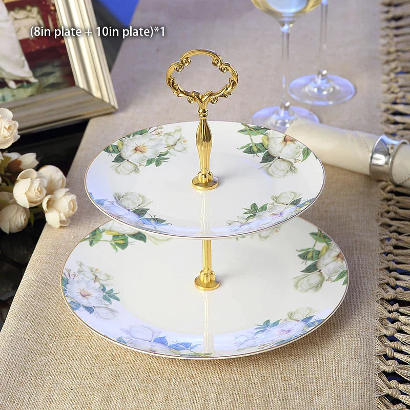 DecorBites™ Bone China Fruit Plates Set Cake Stand Buffet Dishes Tray Tableware Decoration