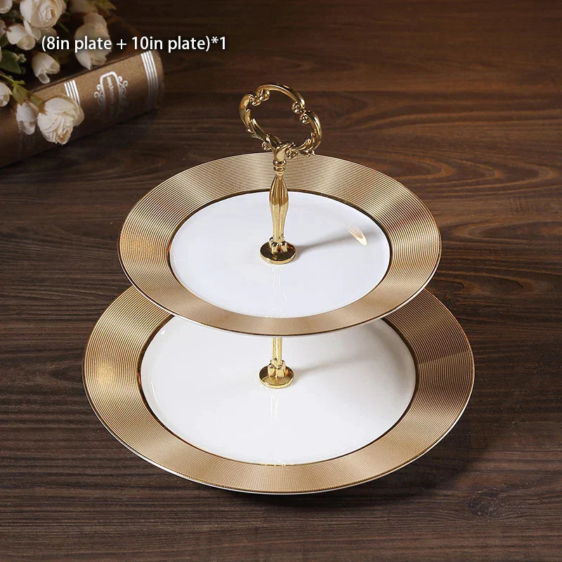 DecorBites™ Bone China Fruit Plates Set Cake Stand Buffet Dishes Tray Tableware Decoration