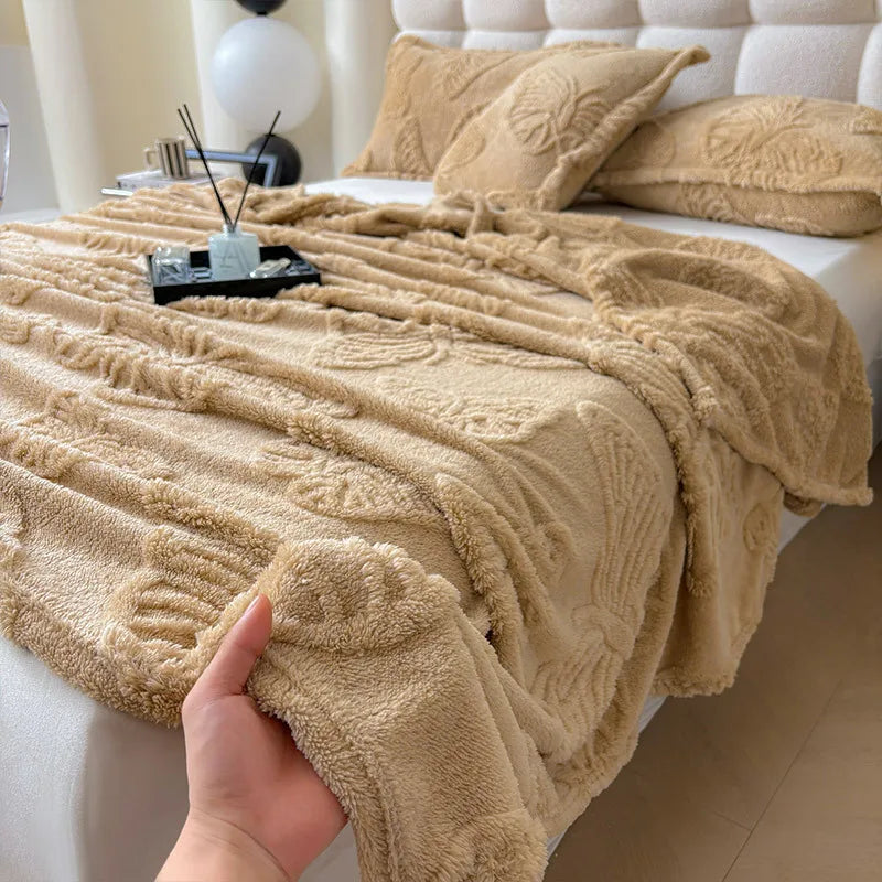 DecorBites™ Luxe Chiffon Butterfly Jacquard Throw: Soft & Cozy Blanket for Couch or Bed