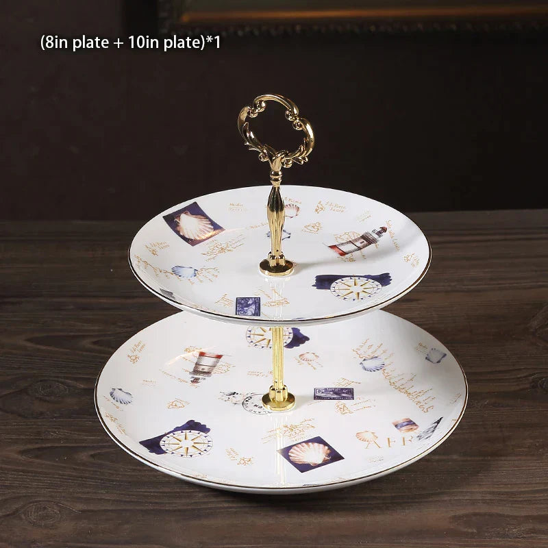 DecorBites™ Bone China Fruit Plates Set Cake Stand Buffet Dishes Tray Tableware Decoration