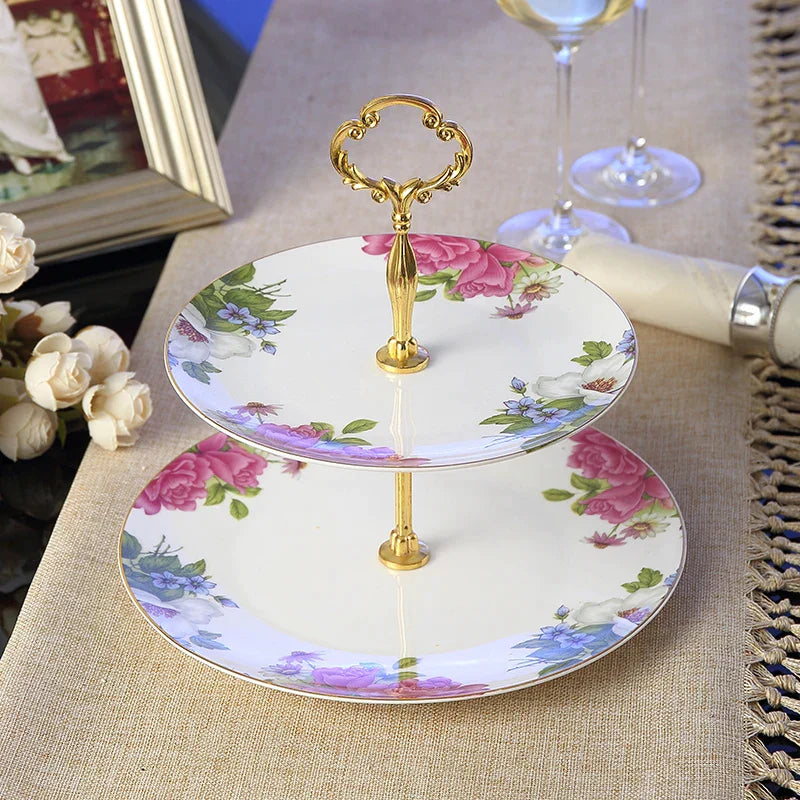 DecorBites™ Bone China Fruit Plates Set Cake Stand Buffet Dishes Tray Tableware Decoration