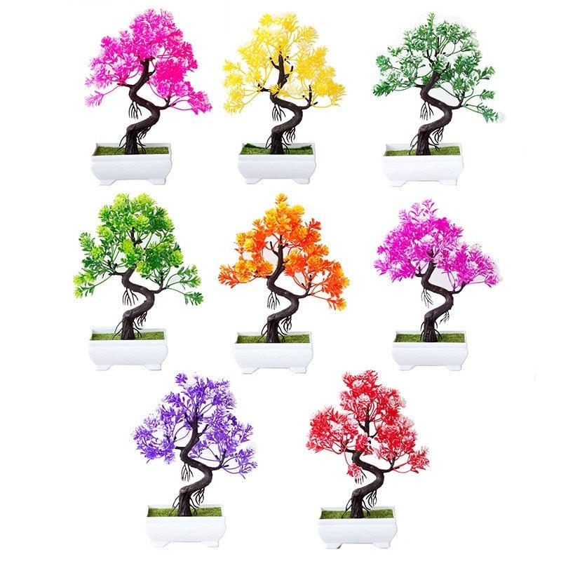 Artificial Small Tree Pot Fake Flowers Bonsai Potted Ornaments For Home Decoration Hotel Garden Decor Artificial Bonsai Tree Fake Greenery for Home Office Desk Wall Book Shelf Decor Room Decor